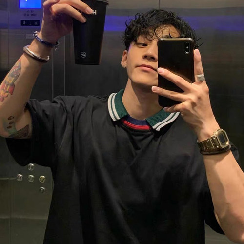 短袖青春休闲男女拼接螺纹