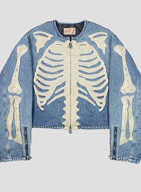 24SS KAPITAL 平田和宏 双面穿牛仔丹宁重工骨头刺绣宽松夹克外套