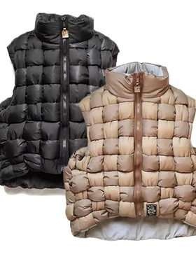 21AW KAPITAL 平田和宏 双色纯棉保暖双面穿高领编织马甲棉服背心