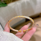 足银999.9描金樱花葫芦开口手镯新中式 国风轻奢实心纯银镯子