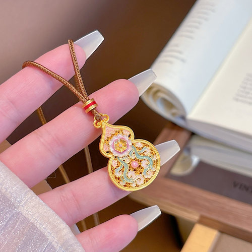 足银999.9珐琅彩海棠葫芦吊坠