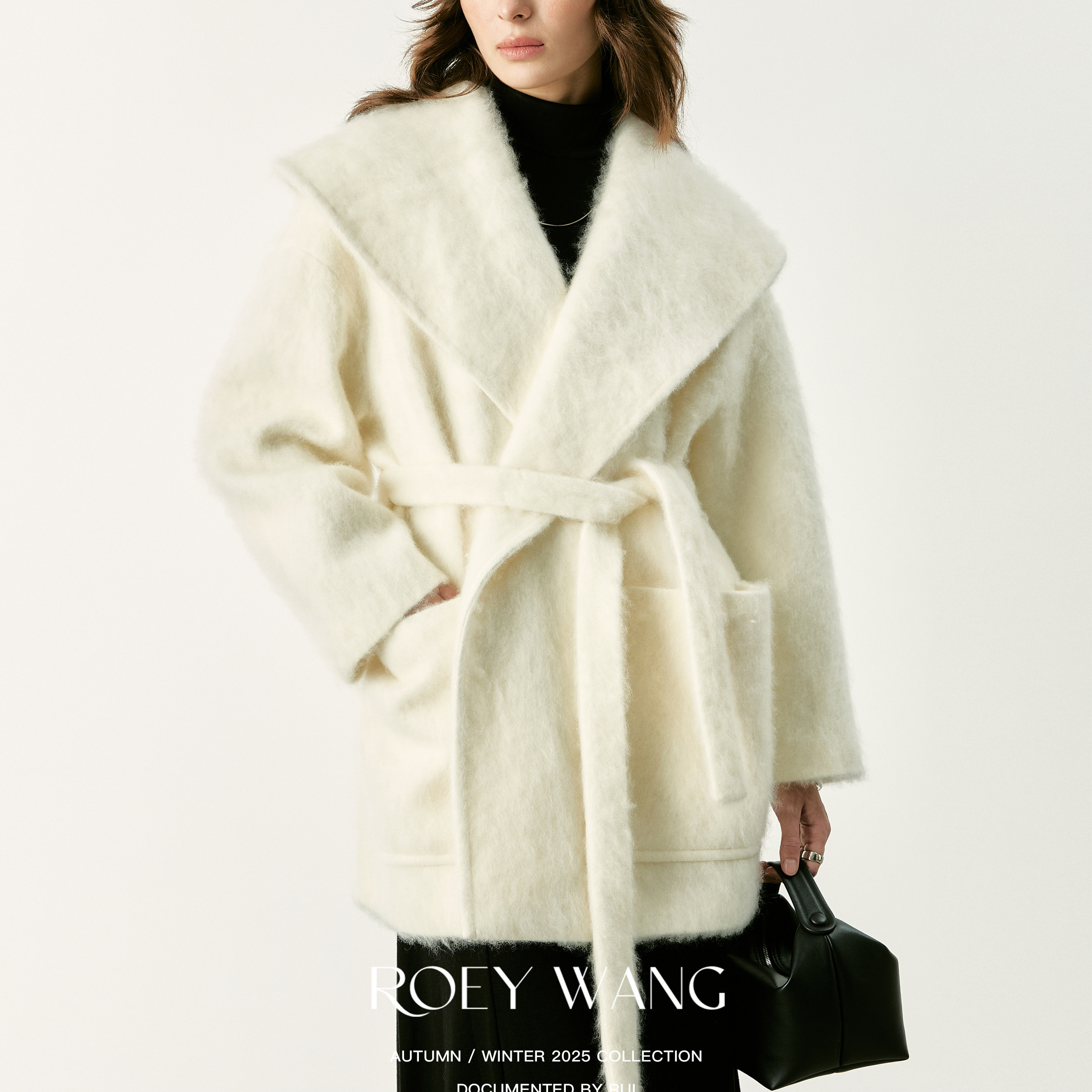 ROEYWANG 中长款羊毛大衣宽松显瘦毛呢外套气质翻领系带羊绒大衣,女装/女士精品,毛呢外套,淘宝优惠券,粉丝福利购,淘宝优惠卷