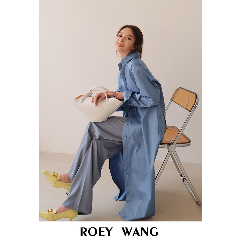 ROEYWANG棉质显瘦过膝衬衫连衣裙