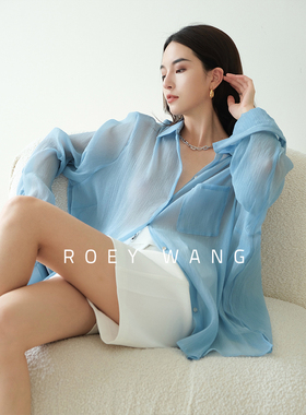ROEYWANG jue美仙气雾感 天ran纤维te制肌理夏季防晒衫宽松衬衫薄