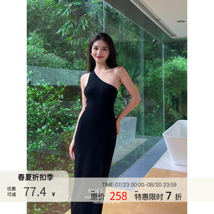 气质高级小众ins时髦斜肩露肩不对称针织中长款 ROEYWANG 连衣裙
