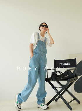 ROEY WANG 顶牛系列 洋气宽松休闲减龄牛仔背带裤阔腿显瘦连体裤