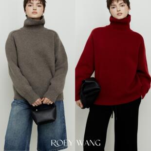 ROEYWANG 高品质羊毛外穿时髦感冬季高领套头韩版慵懒风宽松毛衣