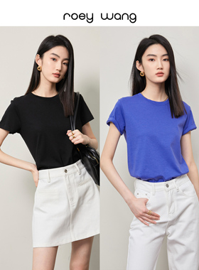 ROEY WANG 质感高级进口真丝醋酸圆领宽松T恤上衣女