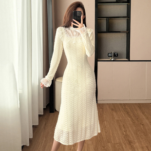 收腰显瘦蕾丝加绒连衣裙女 新款 高级感法式 鱼尾包臀长裙2025秋冬季