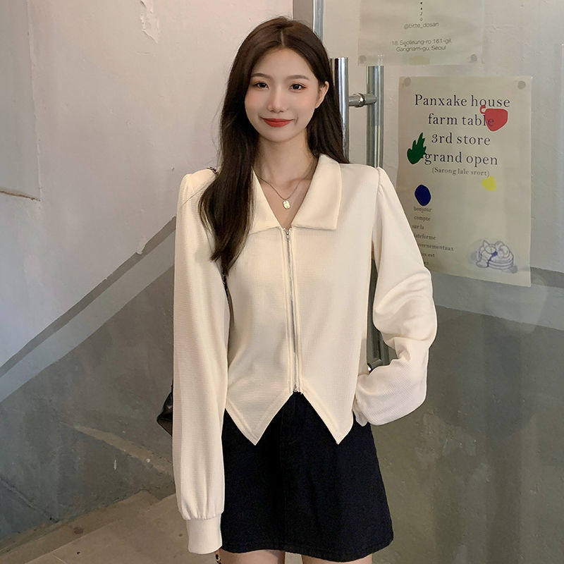 2026早春大码华夫格针织衫不规则燕尾外套翻领显瘦上衣