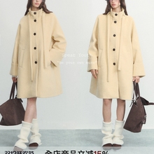 SPEAR YOUTH高知c位淡黄毛呢大衣长款通勤宽松立领宽松外套