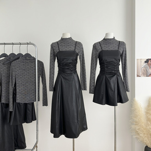 吊带皮连衣裙两件套女秋季 T恤 圆脸酥祈雪相悦长袖 YUANLIANSU