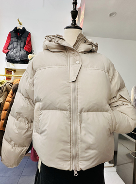 白鸭绒羽绒服连帽外套女2025冬新款韩版设计感面包服上衣DK311-1