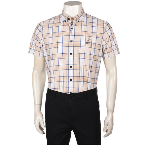 翻领短袖格子商务衬衫