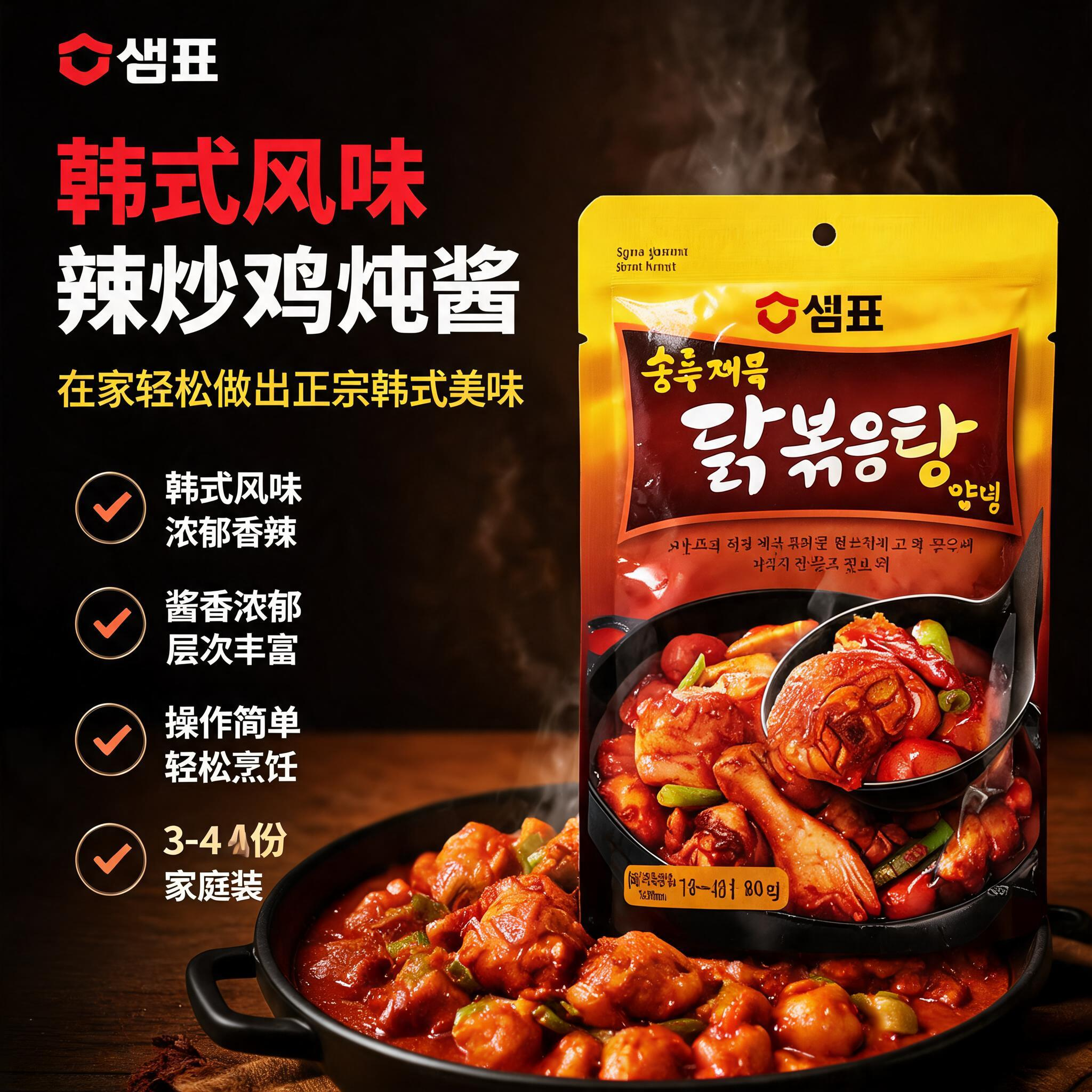 韩式安东鸡酱料春川鸡韩国进口调味料膳府微辣炖鸡料炖鱼香辣红烧