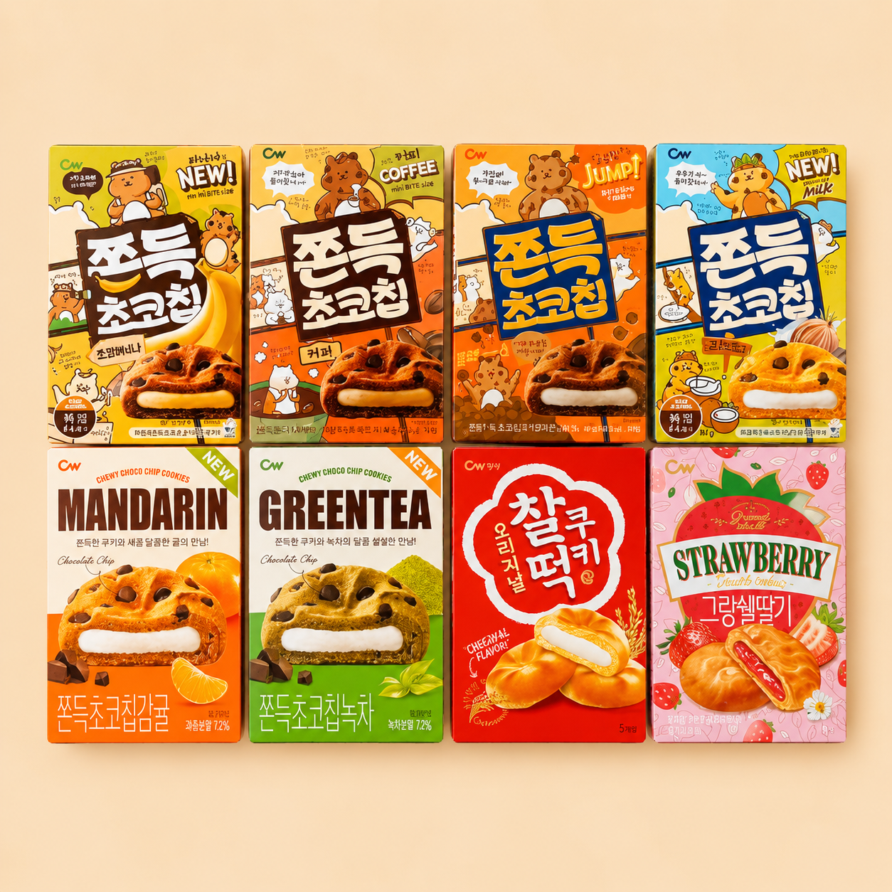 cw青右韩国进口巧克力豆夹心饼干麻薯打糕 盒装独立包装休闲零食