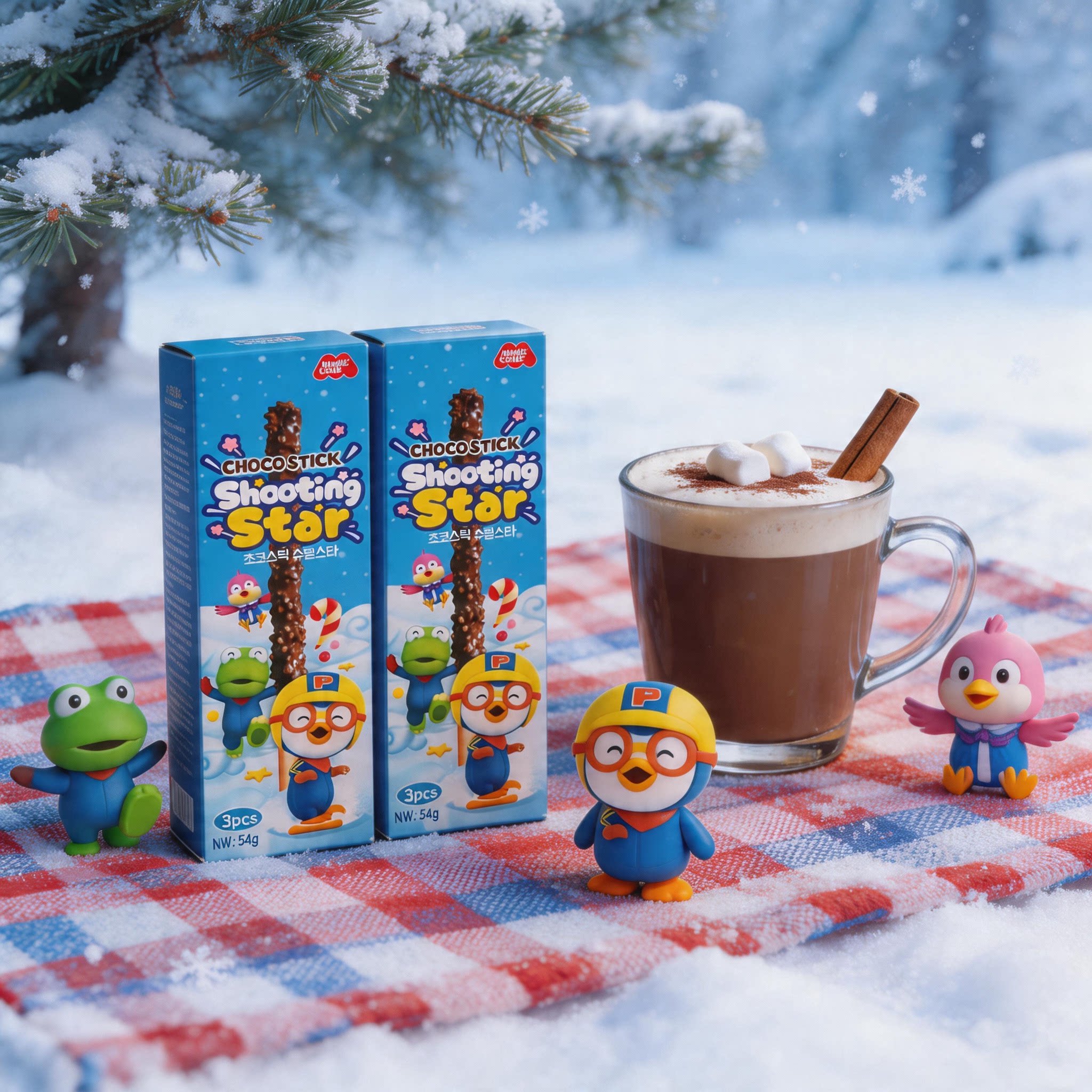 啵乐乐跳跳糖巧克力棒饼干54g内3支独立包装长条零食夜宵速食零食