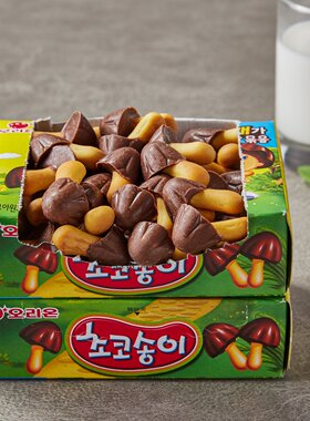 可爱蘑菇饼干儿童零食好丽友芝士白巧克力奶酪零食饼干韩国进口