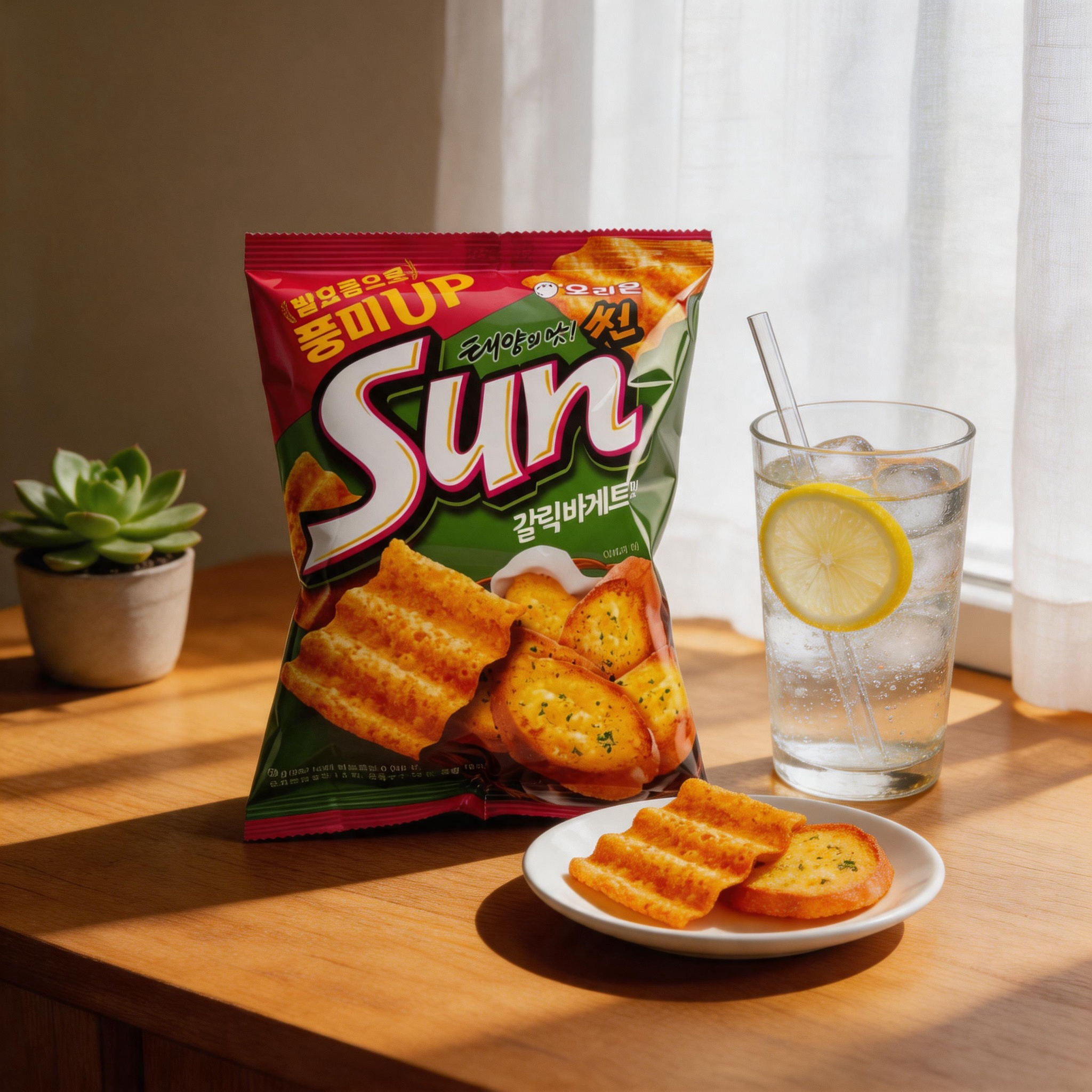好丽友SUN玉米脆片59g玉米太阳薯片锅巴韩国进口零食香辣蒜香面包