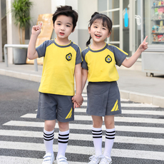 детская форма 小学生班服夏装儿童校服纯棉短袖黄色圆领运动套装幼儿园园服夏季