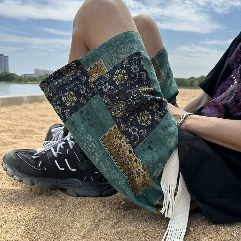 腰果花沙滩短裤男夏季薄款宽松可下水休闲中裤潮牌海边度假五分裤