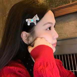 奢华满钻小马发夹高级感水钻刘海夹发卡侧边夹子发卡精致百搭发饰