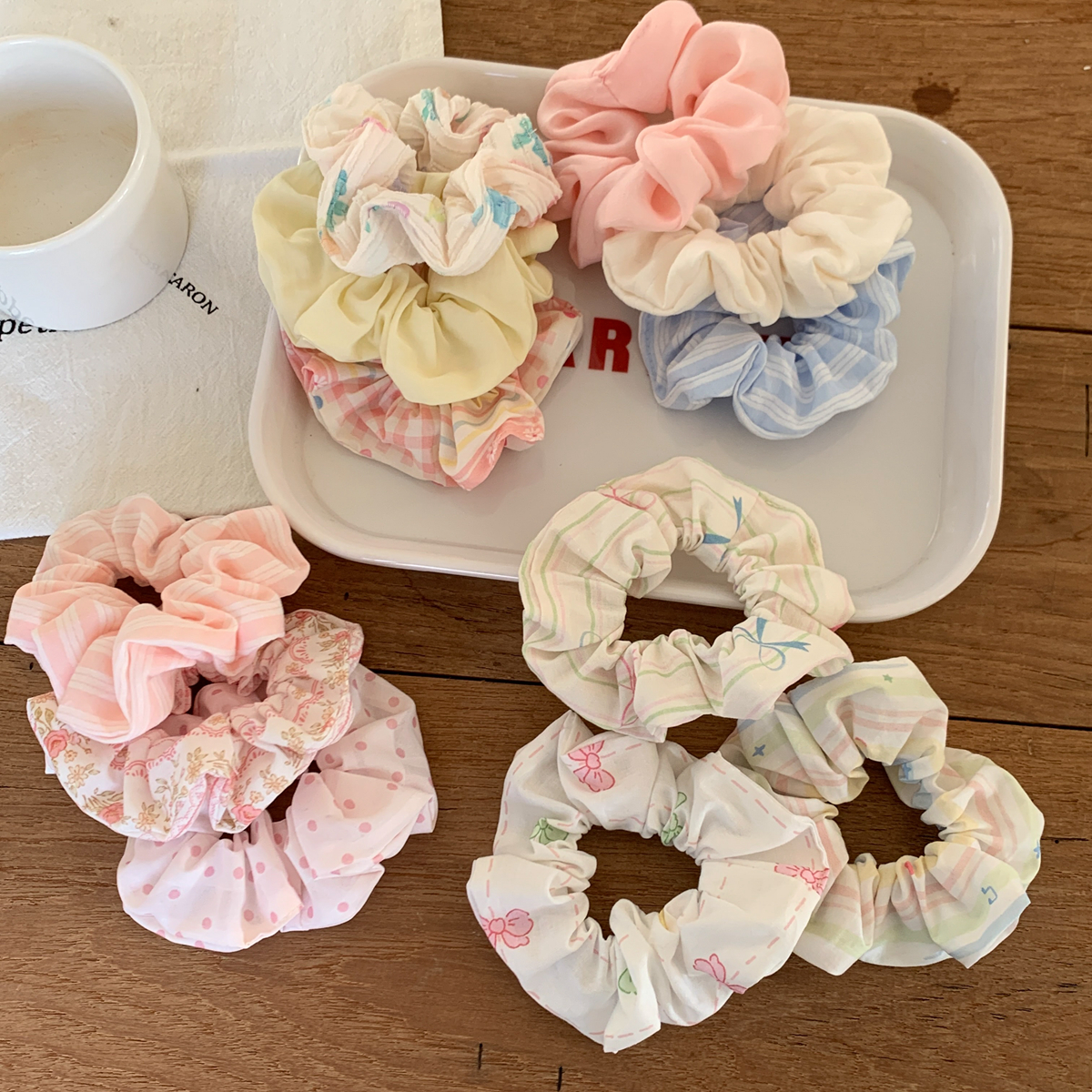 3条装 蝴蝶结波点小肠圈发绳少女百搭条纹格子发圈头绳高弹力皮筋