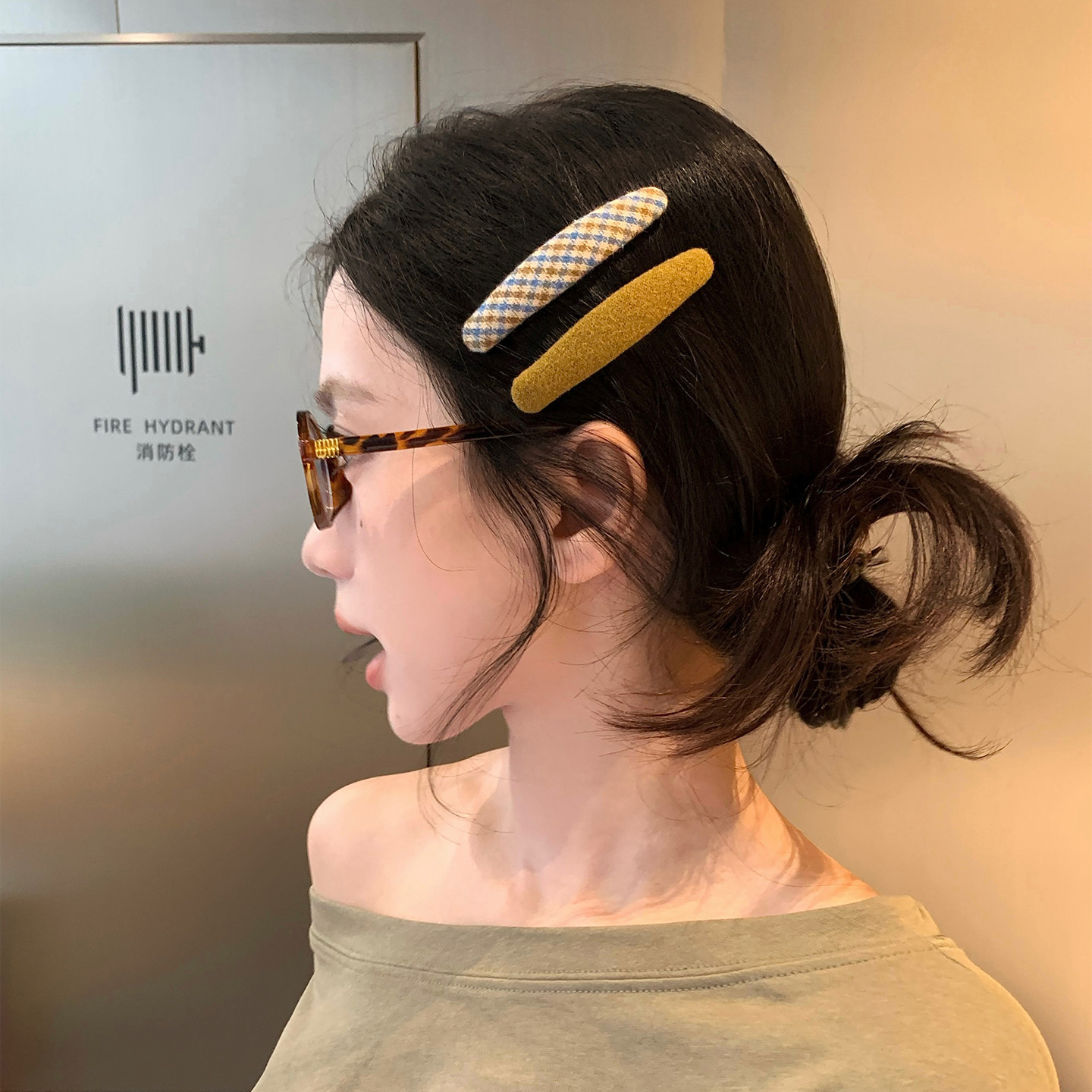 1对装 韩系格纹纯色布艺发夹BB夹复古百搭刘海夹女前额掰掰夹发饰