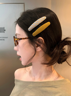 1对装 韩系格纹纯色布艺发夹BB夹复古百搭刘海夹女前额掰掰夹发饰