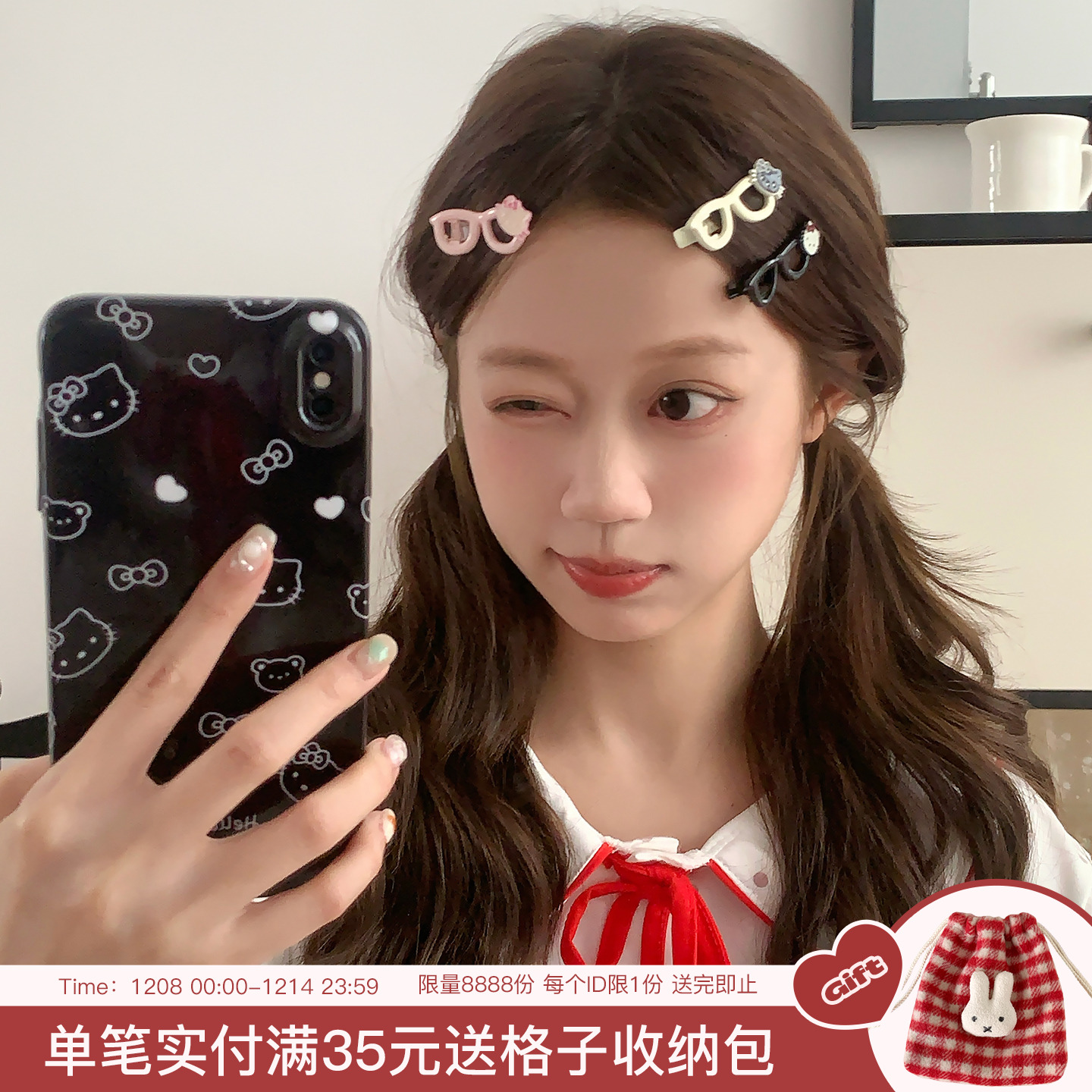 可爱猫咪眼镜发夹鸭嘴夹趣味卡通碎发刘海夹前额发卡侧边夹发饰品