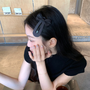 韩系高级感黑色蝴蝶结发夹法式优雅气质刘海夹掰掰夹发卡边夹新款