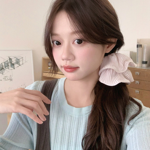 甜美褶皱缎面发圈韩系少女大肠圈发绳氛围感扎马尾头绳发饰2026新