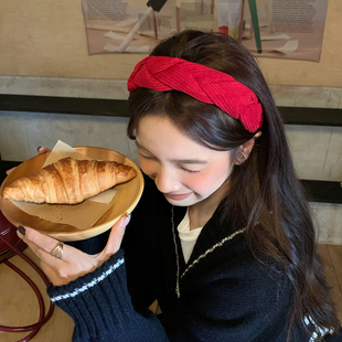 复古90s 灯芯绒麻花编织发箍增高颅顶发卡头箍压发发饰外戴日常