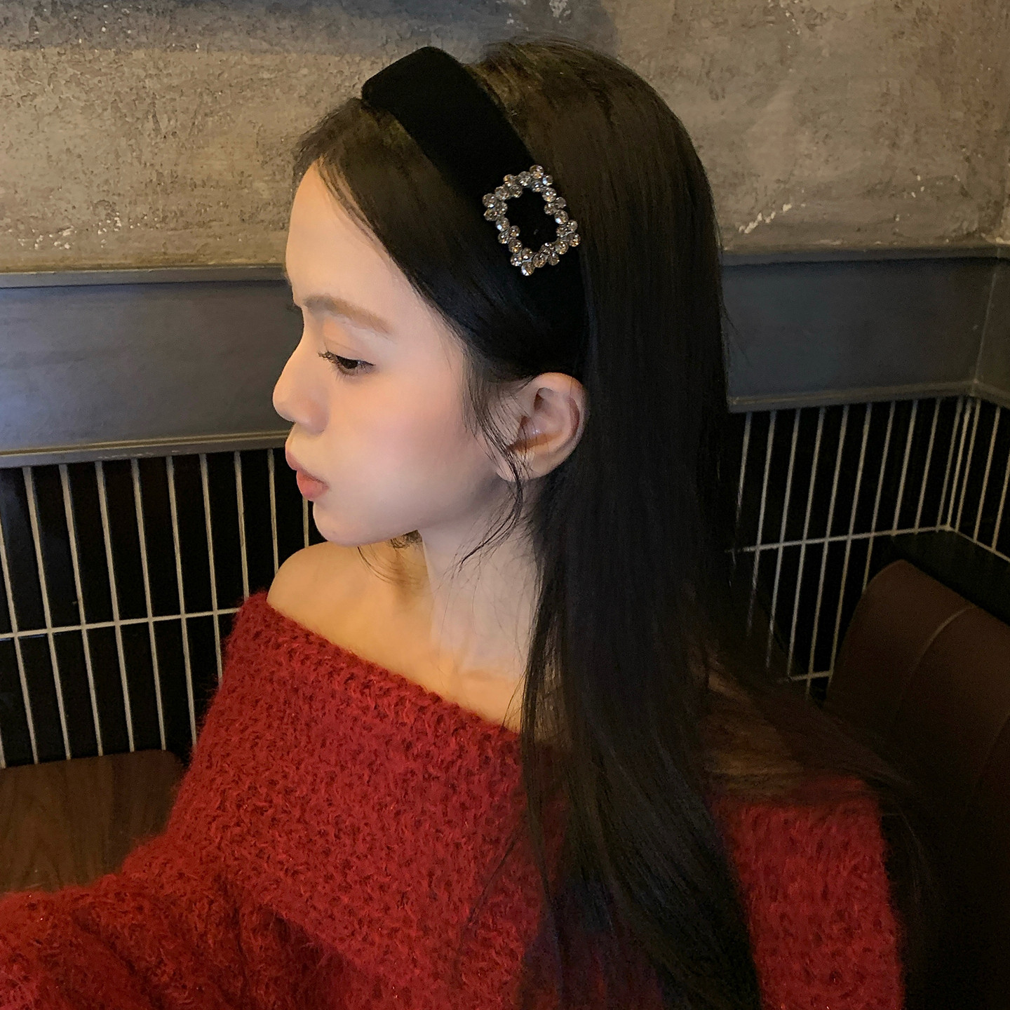 经典灰钻！闪闪方钻黑色丝绒发箍轻奢气质高颅顶头箍压发发卡发饰