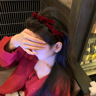 松露酒红！丝绒蝴蝶结发箍带齿波浪头箍法式增高颅顶发卡发捆头饰