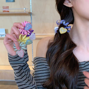 果汁彩色 醋酸爱心电话绳发圈少女蝴蝶结扎发皮筋头绳丸子头发饰