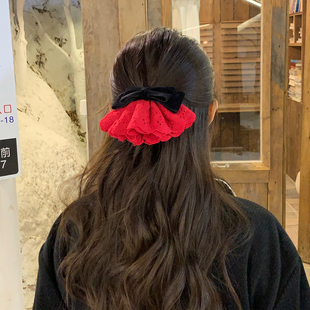 法式蕾丝蝴蝶结裙摆发夹复古千金风发饰弹簧夹女高级感后脑勺发卡