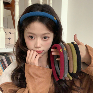 秋冬毛呢细发箍女高级感金标头箍韩系百搭纯色发卡日常外戴发饰品