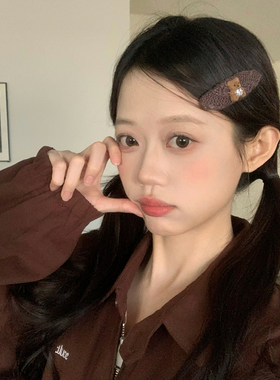 朱古力小熊~复古粗毛线针织发夹椭圆BB夹刘海夹女发卡韩系掰掰夹