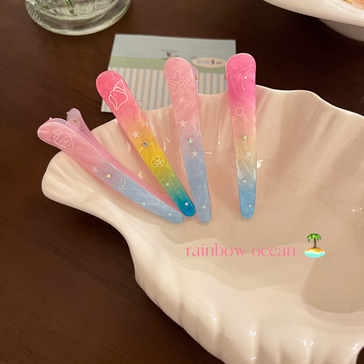 梦幻渐变海洋系化妆夹海星贝壳刘海夹侧边碎发夹子星星鸭嘴夹发饰