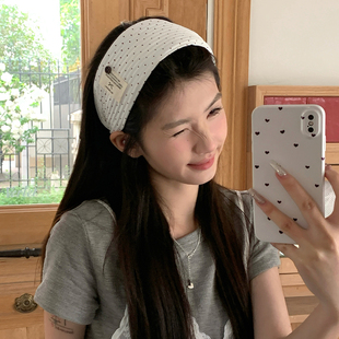 酒心可可 百搭显脸小头箍压发发卡外出发饰 红色波点宽边发箍时尚