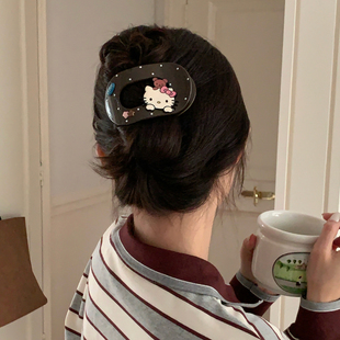 浓郁黑巧！撞色波点猫咪发夹韩系少女盘发器弧形扁平抓夹马尾夹子