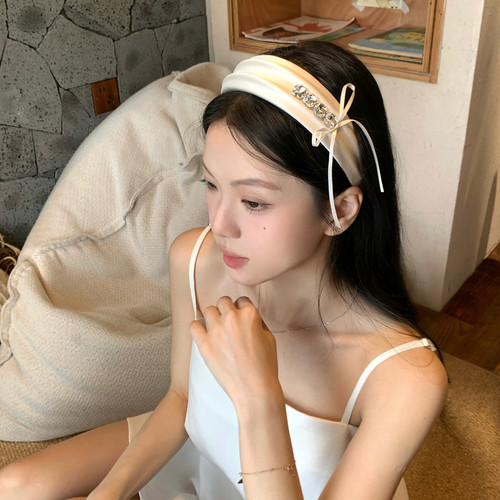 天使芭蕾~丝带蝴蝶结水钻发箍女氛围感缎面头箍增高颅顶发卡发饰