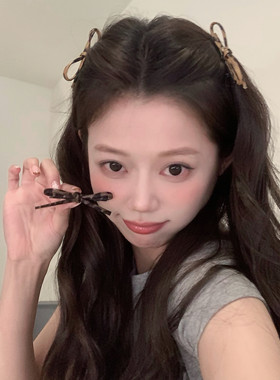 小野豹lady！皮质豹纹蝴蝶结发夹鸭嘴夹复古碎发刘海夹侧边夹发卡