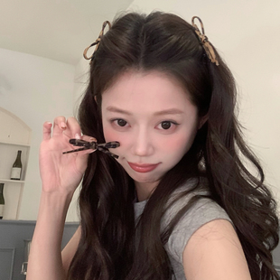 小野豹lady 皮质豹纹蝴蝶结发夹鸭嘴夹复古碎发刘海夹侧边夹发卡