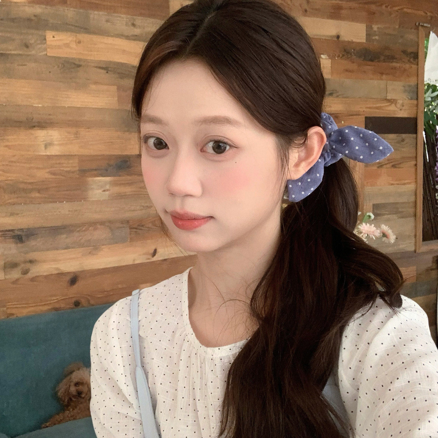 古早乖乖女~韩系波点兔耳朵蝴蝶结发圈百搭少女扎发头绳皮筋发饰