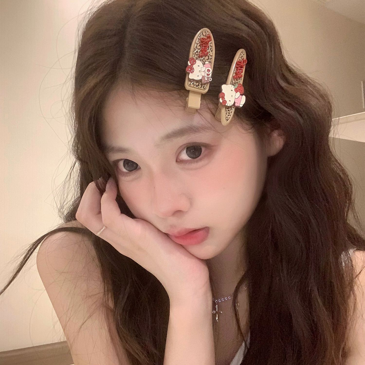 嗲酷KT！豹纹kitty猫咪发夹刘海夹百搭少女边夹甜酷发卡头饰新款