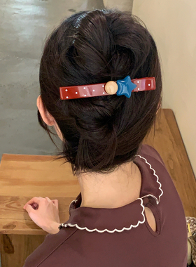 韩系撞色果冻星星发夹红色波点发卡大号鸭嘴夹背后盘发夹子发饰女