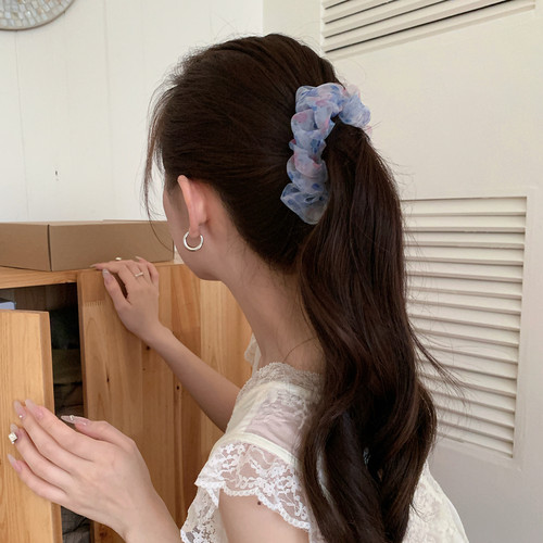 法式油画感碎花马尾夹森系网纱褶皱香蕉夹盘发扭扭夹竖夹发饰横夹