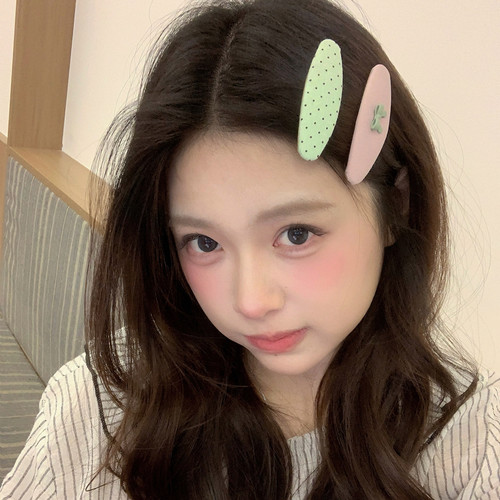 2个装 彩色蝴蝶结波点撞色布艺BB夹发卡春季百搭椭圆掰掰夹刘海夹